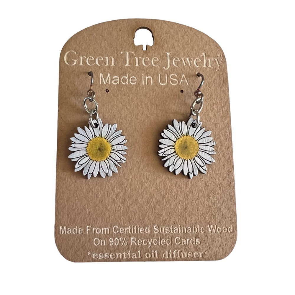 Green Tree Jewelry wooden daisy earrings sustainable